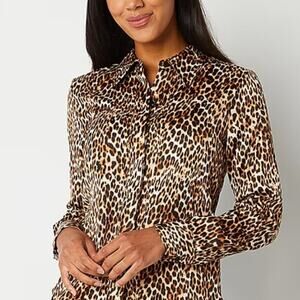 Worthington Women's XL Leopard Long-sleeve Button-up top Career or Casual EUC
